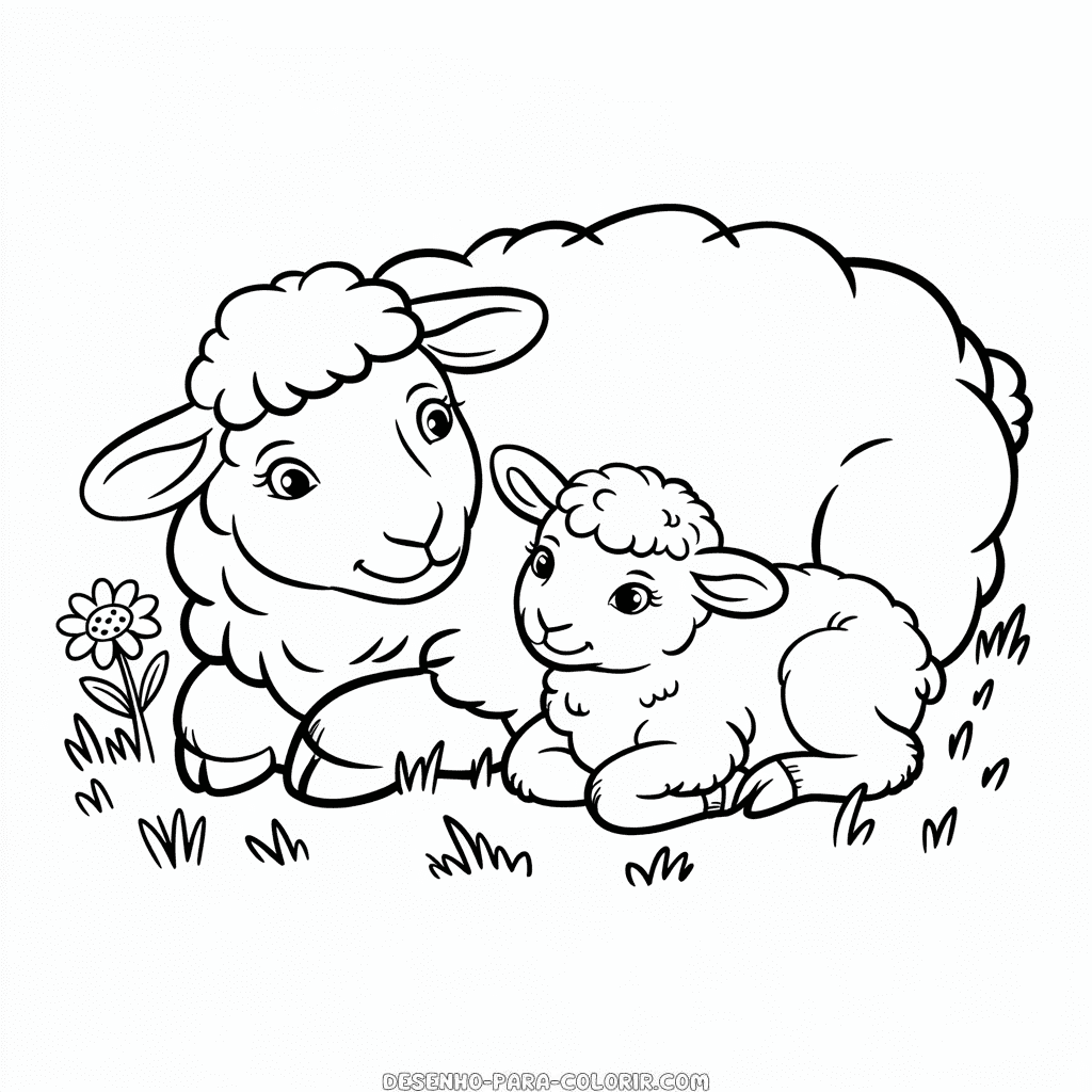 Desenho da Ovelha e do Cordeiro para Colorir