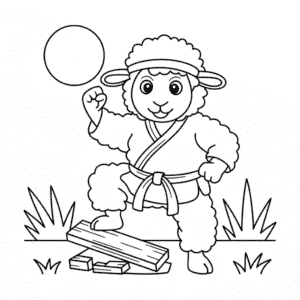 Desenho da Ovelha Karateca para Colorir