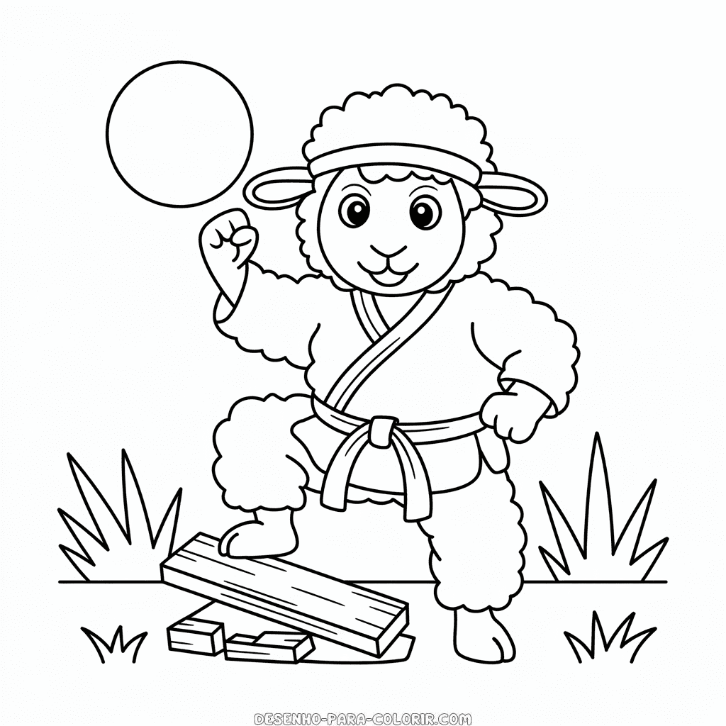 Desenho da Ovelha Karateca para Colorir