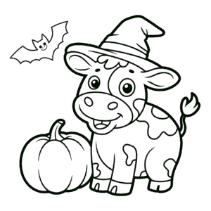 Desenho da Vaca Feliz no Halloween para Colorir