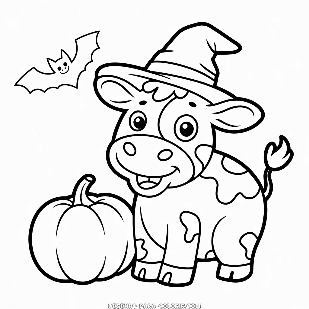 Desenho da Vaca Feliz no Halloween para Colorir