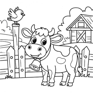 Desenho da Vaca numa Fazenda para Colorir