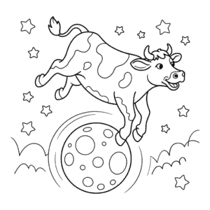 Desenho da Vaca Saltando Sobre a Lua para Colorir