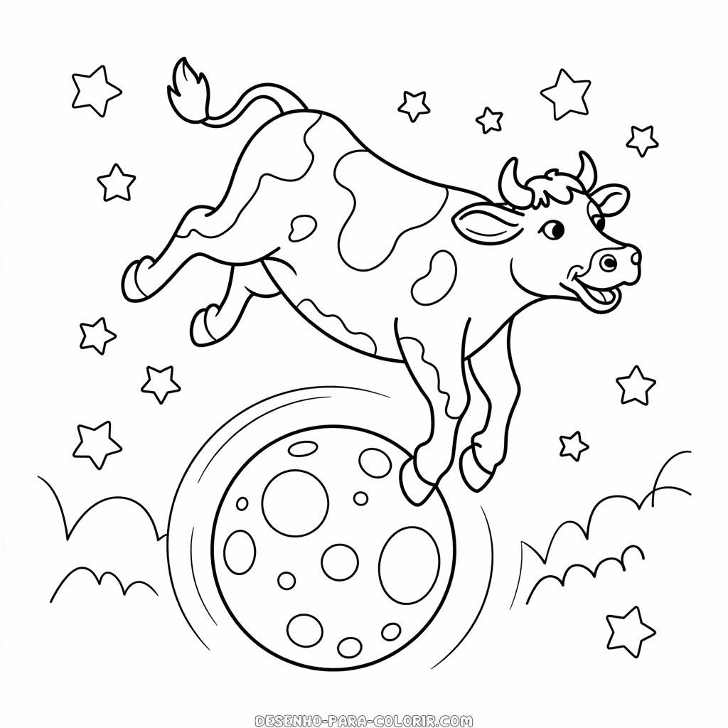 Desenho da Vaca Saltando Sobre a Lua para Colorir