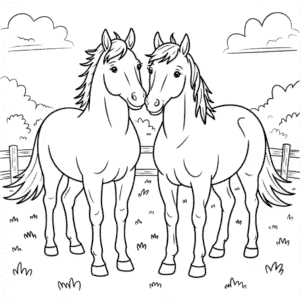 Desenho de Dois Cavalos Lado a Lado para Colorir
