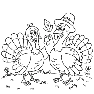 Desenho de Dois Perus para Colorir