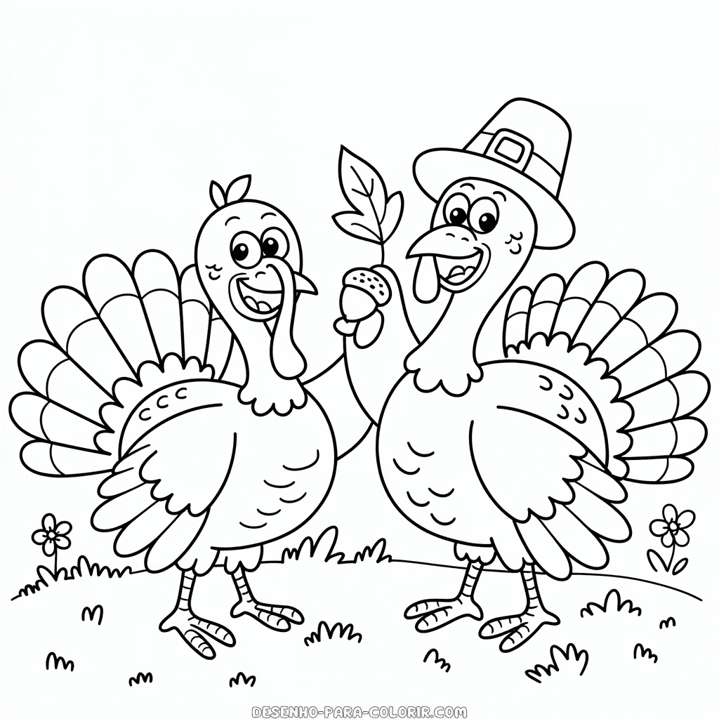 Desenho de Dois Perus para Colorir
