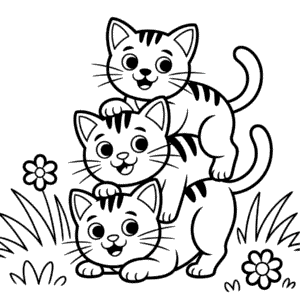 Desenho de Três Gatos para Colorir