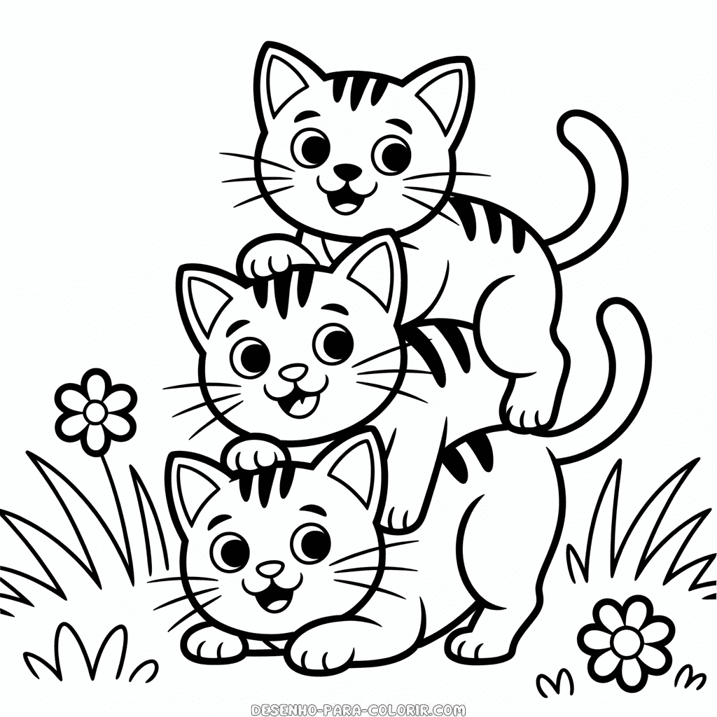 Desenho de Três Gatos para Colorir