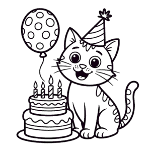 Desenho do Aniversário do Gato para Colorir