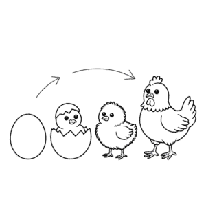 Desenho do Ciclo de Vida da Galinha para Colorir