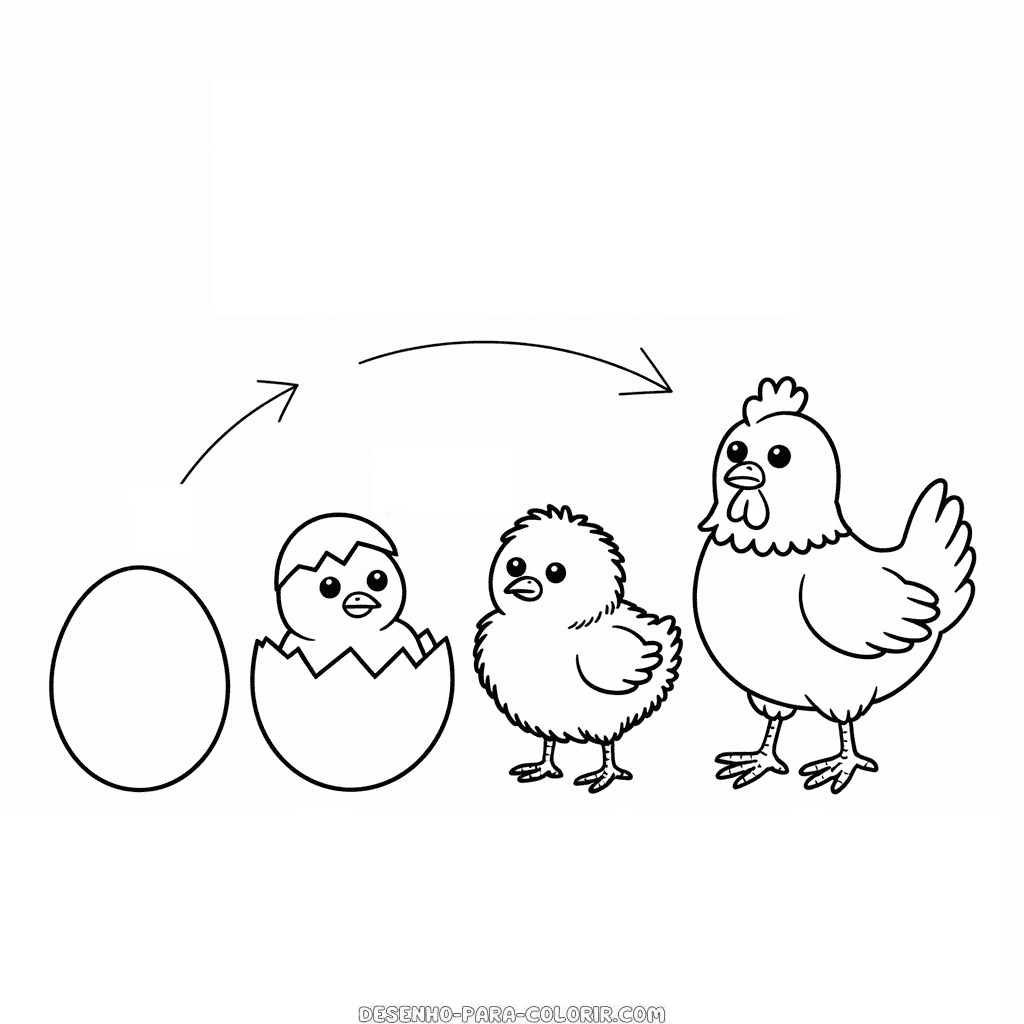 Desenho do Ciclo de Vida da Galinha para Colorir