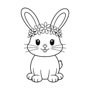 Desenho do Coelho com Coroa de Flores para Colorir