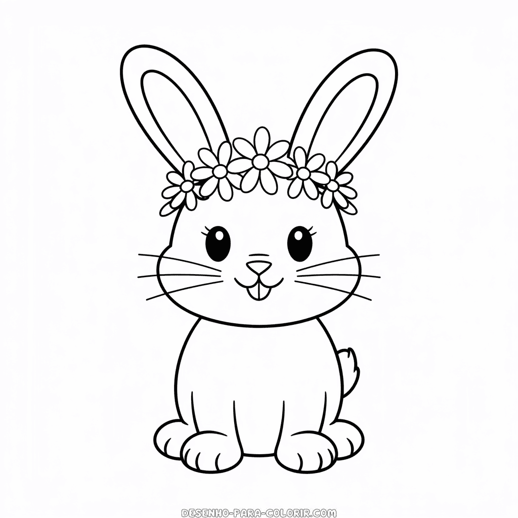 Desenho do Coelho com Coroa de Flores para Colorir