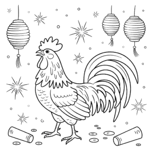 Desenho do Galo do Ano Novo Chinês para Colorir