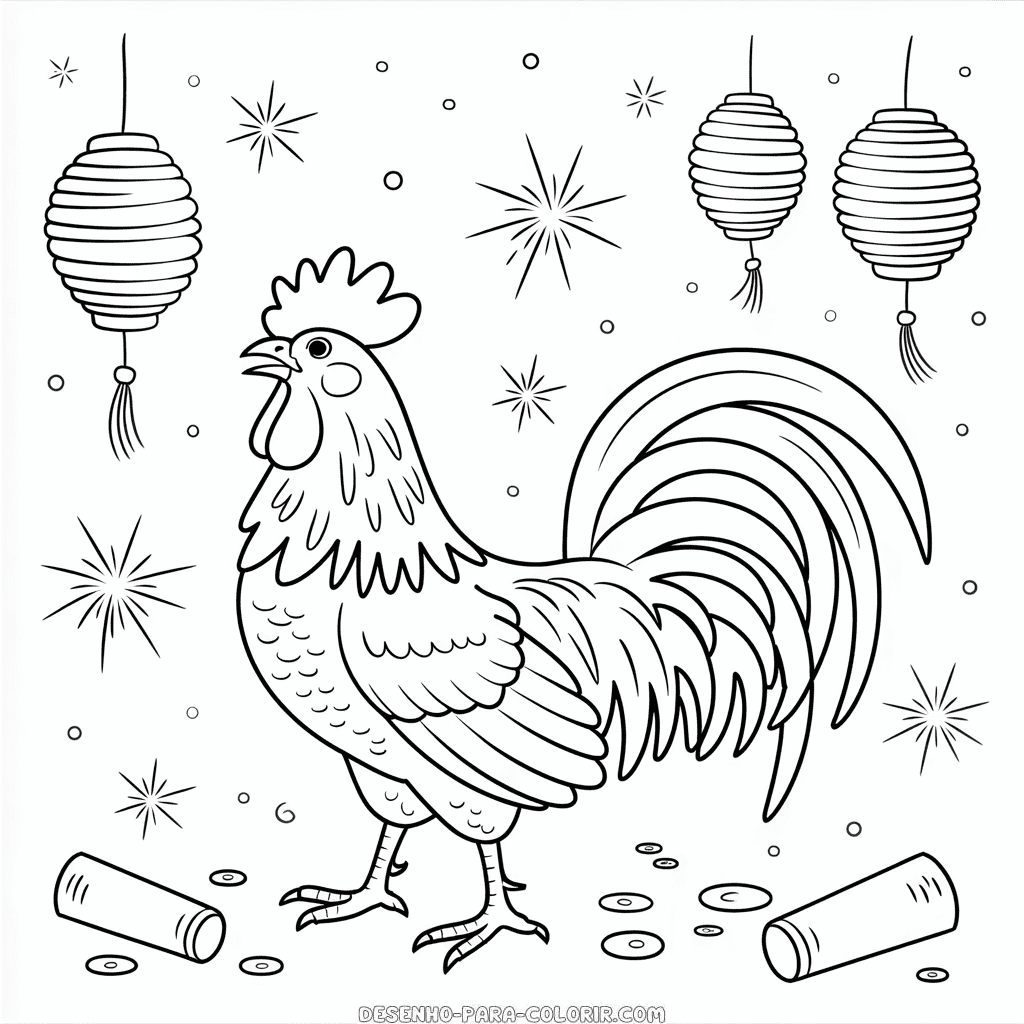 Desenho do Galo do Ano Novo Chinês para Colorir