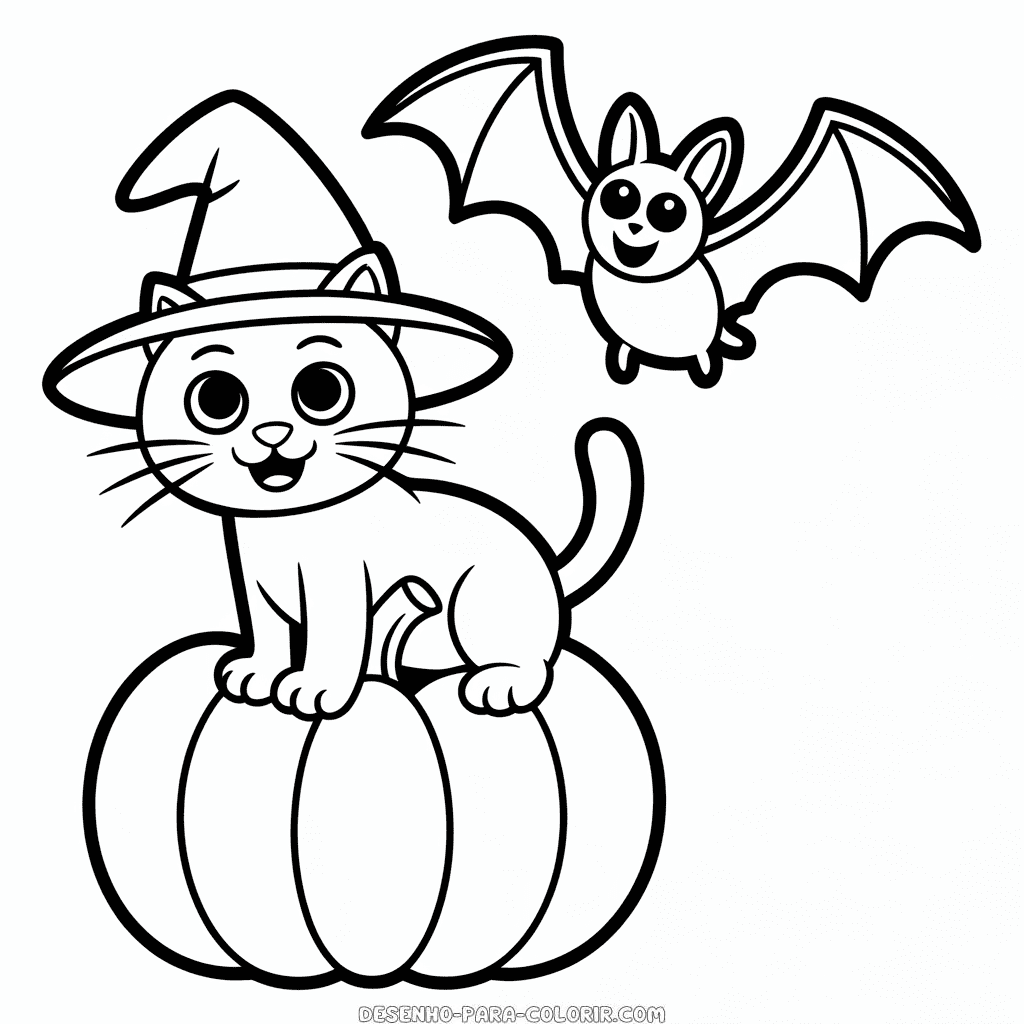 Desenho do Gato de Halloween para Colorir
