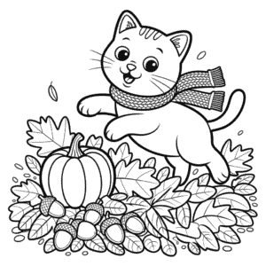 Desenho do Gato no Outono para Colorir