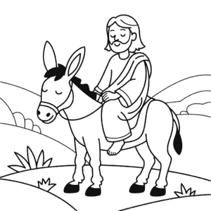 Desenho do Jesus Montando um Burro para Colorir