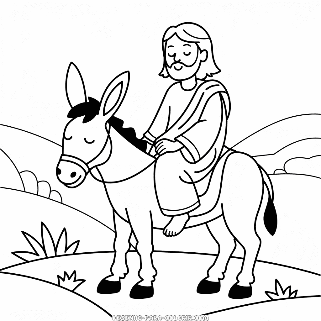 Desenho do Jesus Montando um Burro para Colorir