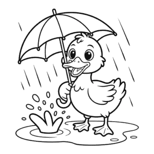 Desenho do Pato com Guarda-Chuva para Colorir