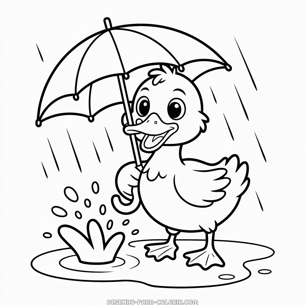 Desenho do Pato com Guarda-Chuva para Colorir