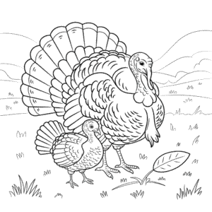 Desenho do Peru Adulto e do Filhote de Peru para Colorir