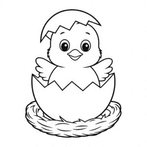 Desenho do Pintinho Bebê Saindo do Ovo para Colorir