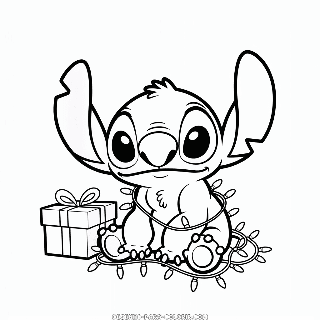 Desenho do Stitch Natalino para Colorir