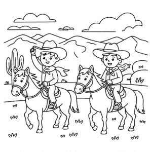 Desenho dos Dois Cowboys Cavalgando para Colorir