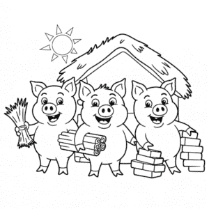 Desenho dos Três Porquinhos para Colorir