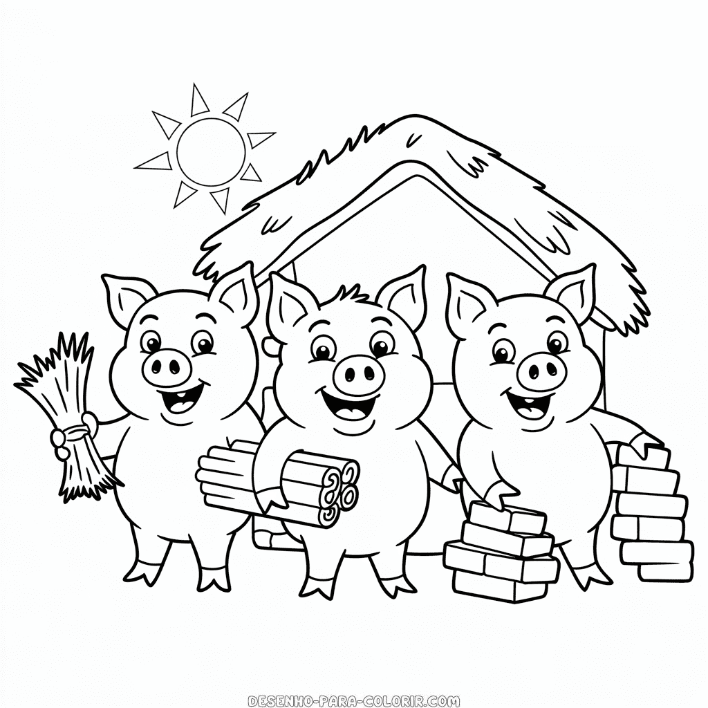 Desenho dos Três Porquinhos para Colorir