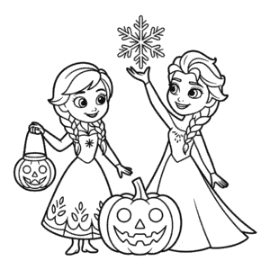 Desenho da Anna e Elsa no Halloween para Colorir