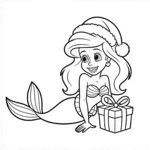 Desenho da Ariel no Natal para Colorir