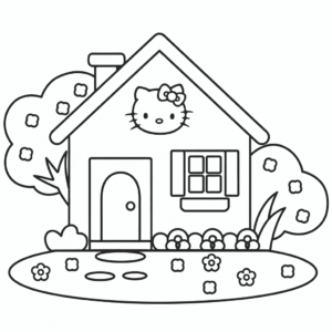 Desenho da Casa da Hello Kitty para Colorir