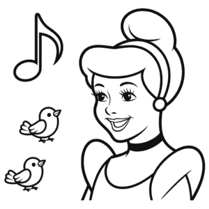 Desenho da Cinderela e Pássaros para Colorir