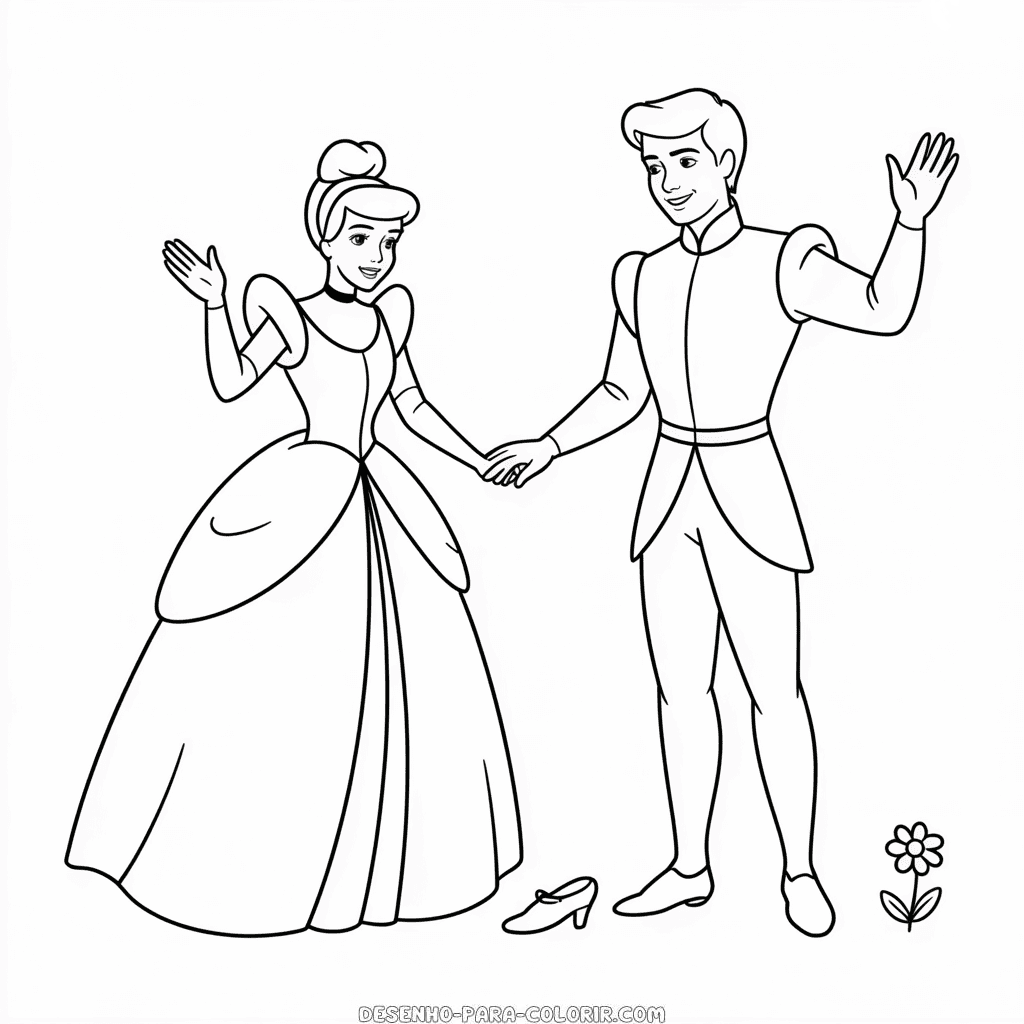 Desenho da Cinderela e Príncipe para Colorir