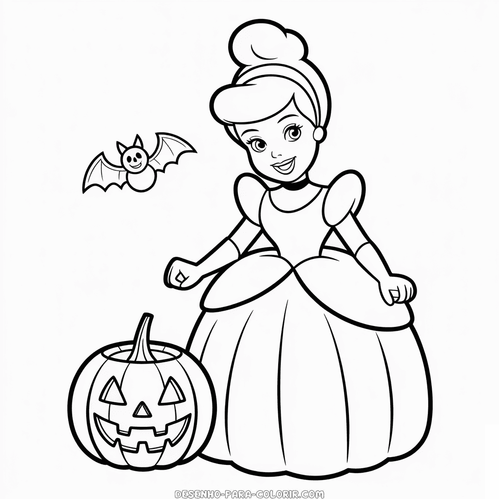 Desenho da Cinderela Halloween para Colorir