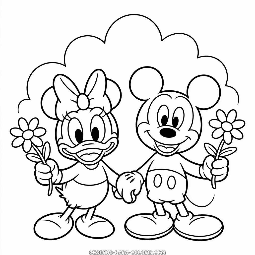 Desenho da Daisy e Mickey Mouse para Colorir