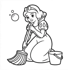 Desenho da Disney Branca de Neve Limpando para Colorir