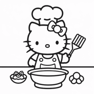 Desenho da Hello Kitty Cozinheira Chef para Colorir
