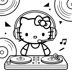 Desenho da Hello Kitty DJ para Colorir