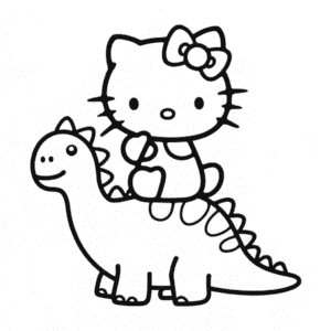 Desenho da Hello Kitty e do Dinossauro para Colorir