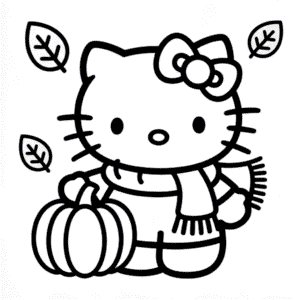 Desenho da Hello Kitty no Outono para Colorir