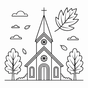 Desenho da Igreja no Outono para Colorir