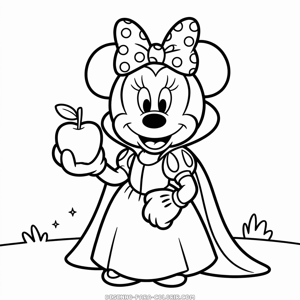 Desenho da Minnie Mouse Vestida de Branca de Neve para Colorir
