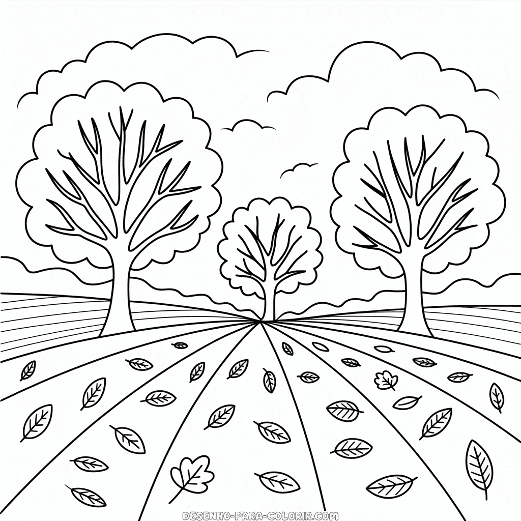 Desenho da Paisagem do Outono para Colorir