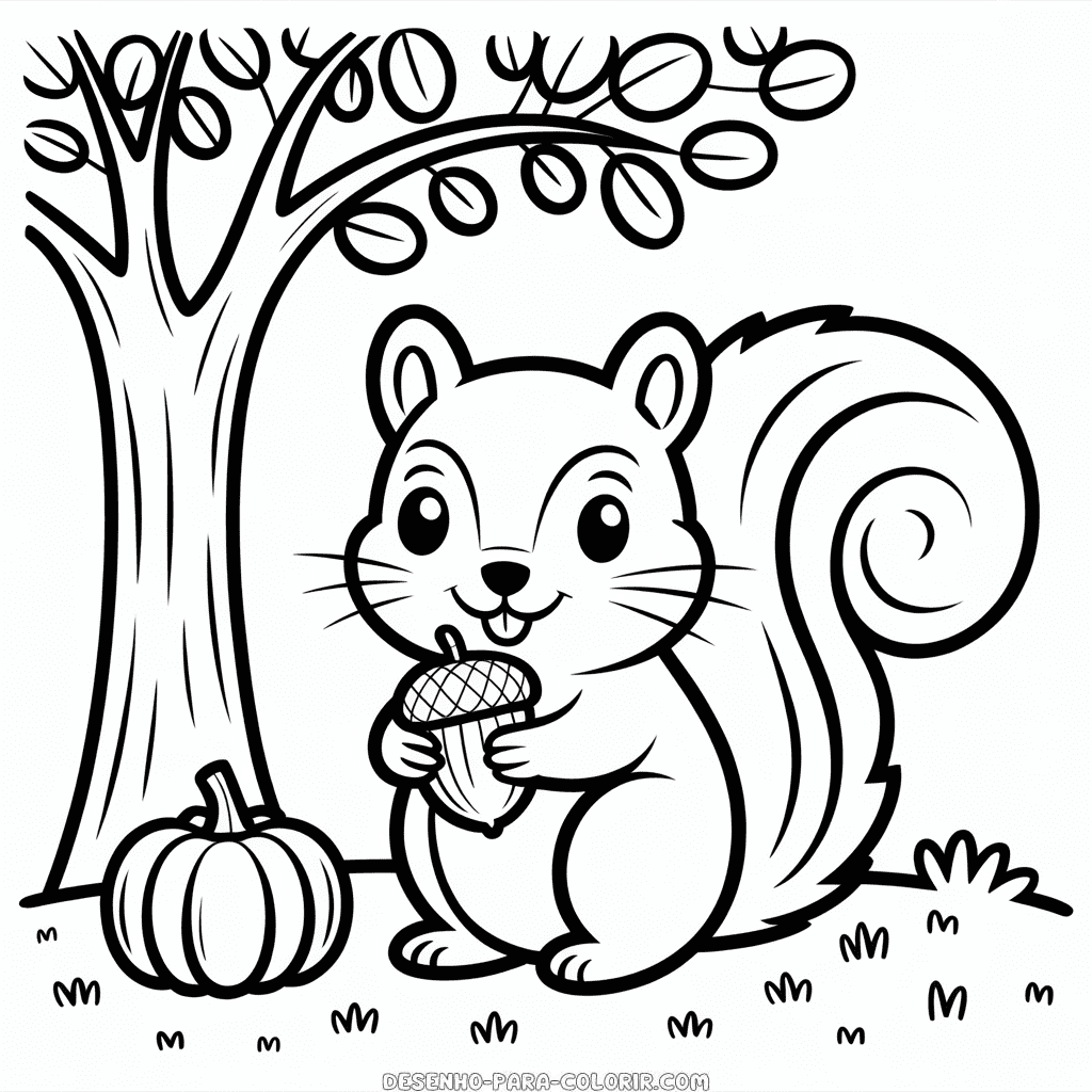 Desenho de Animal Fofo do Outono para Colorir