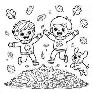 Desenho de Crianças Fofas do Outono para Colorir