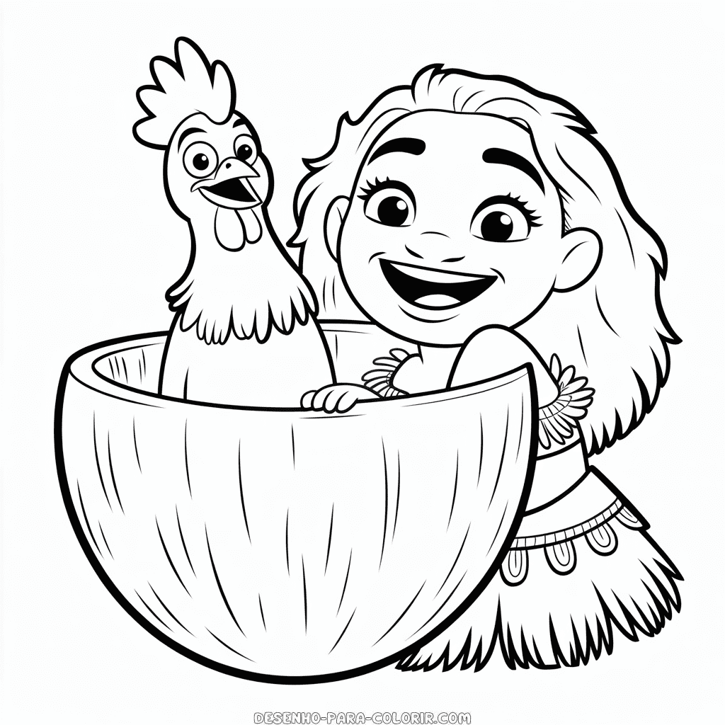 Desenho de Hei Hei e Moana para Colorir